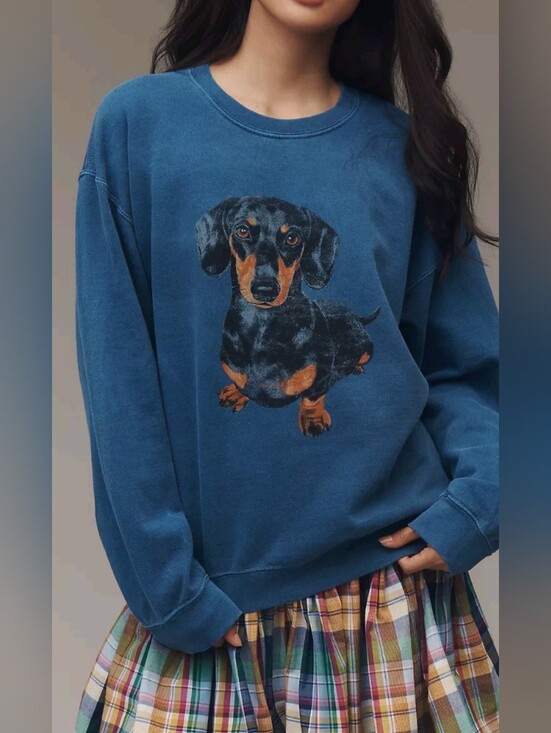 Anthropologie Tops - .Anthropologie Dachshund Puppy Dog Print Graphic Oversized  Sweatshirt.